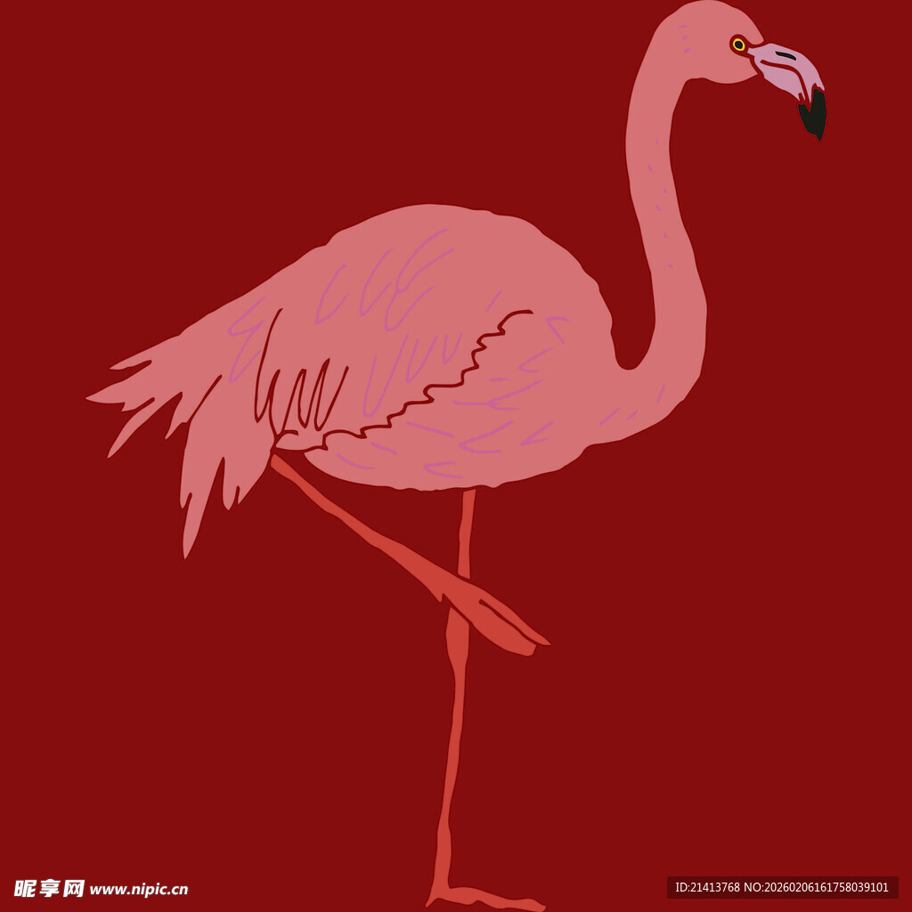 单腿站立的粉色火烈鸟