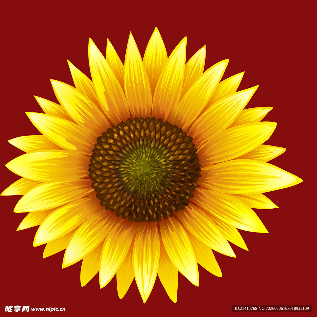 鲜艳向日葵红背景绽放