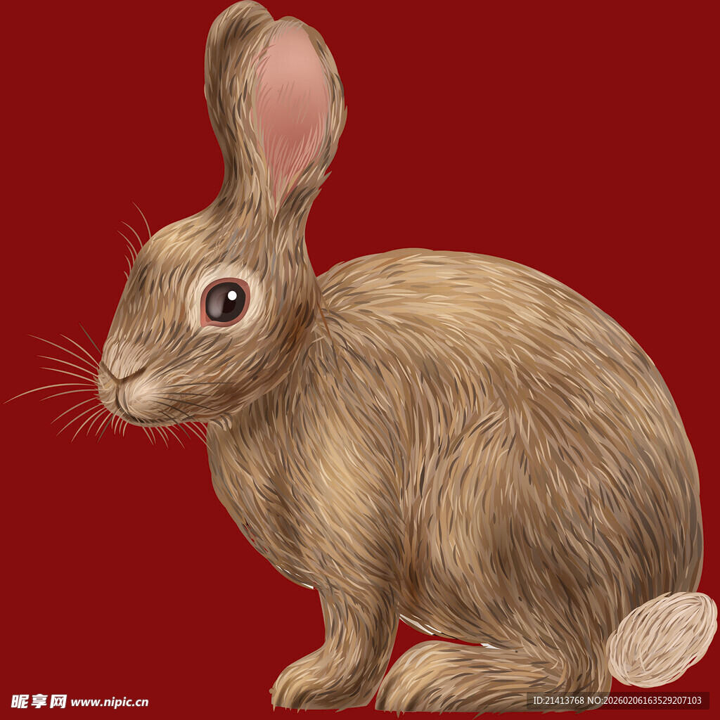 红色背景下的可爱野兔