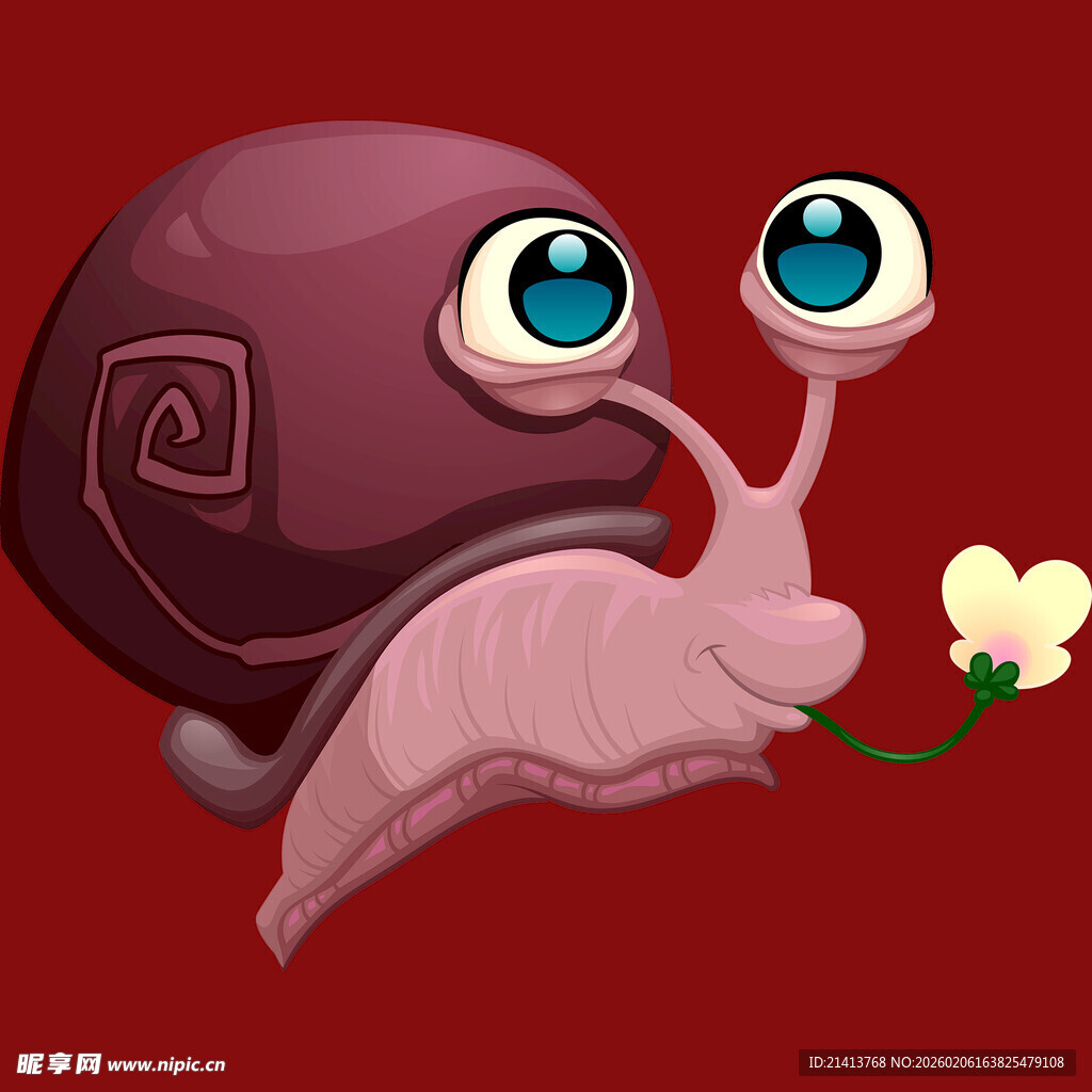 可爱蜗牛衔花插画