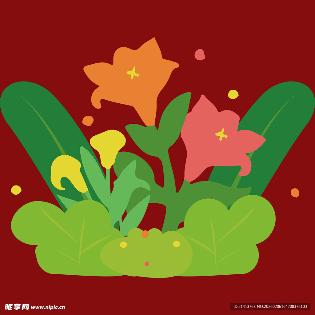 多彩花卉绿植插画