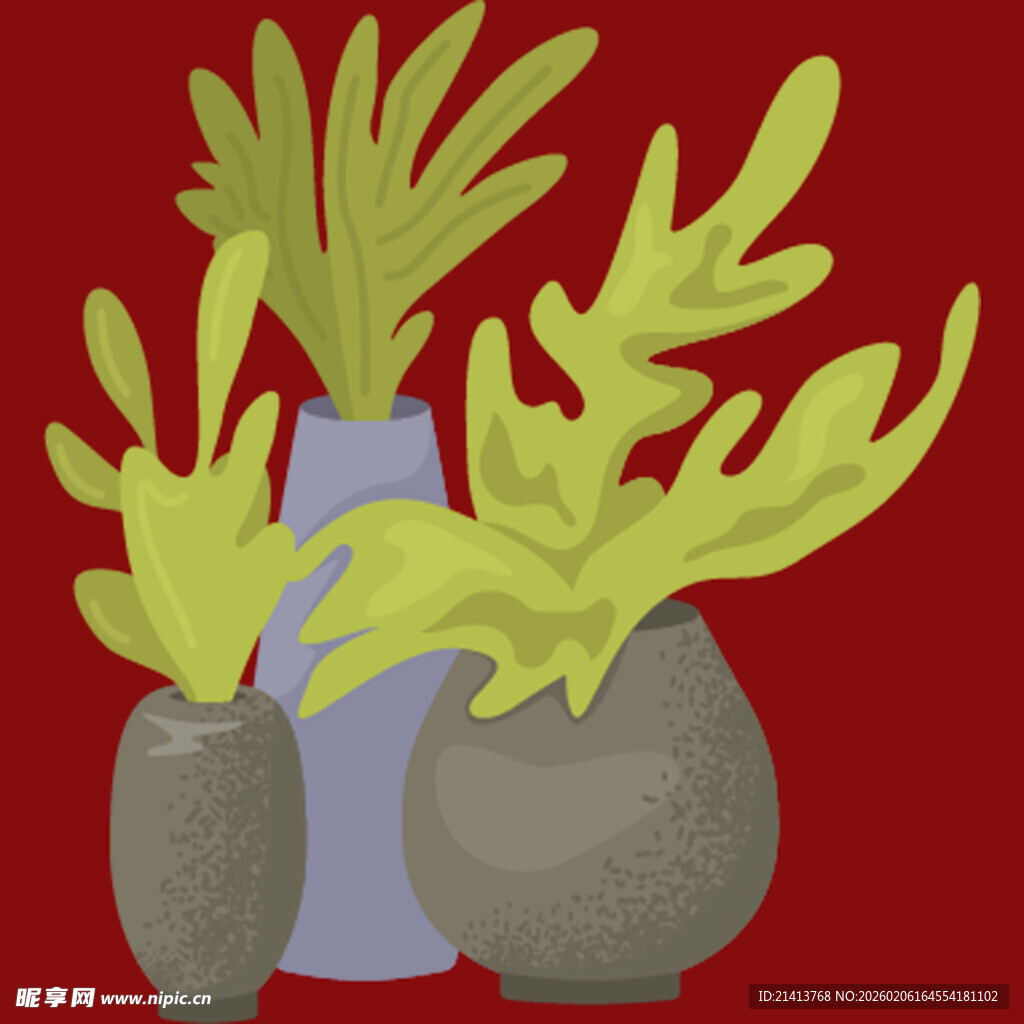 三盆绿植花瓶插画