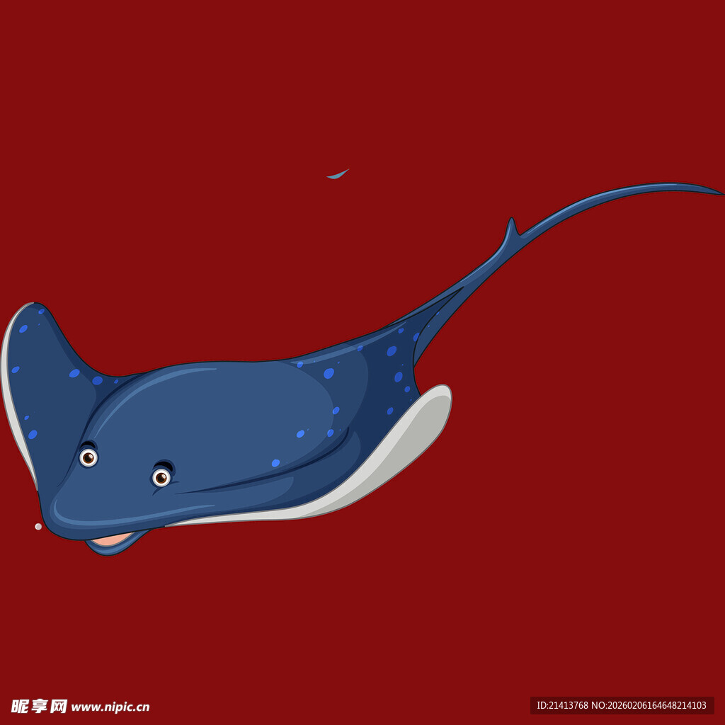 蓝色卡通蝠鲼在红色背景中