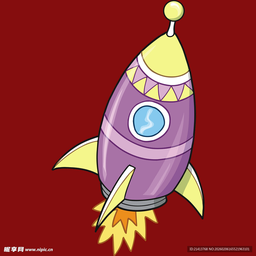 紫色卡通火箭升空图