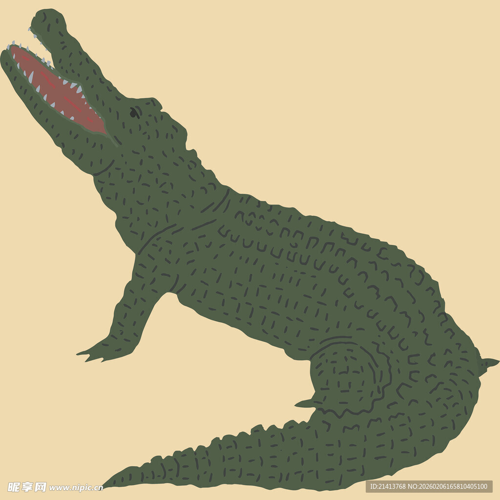 张嘴的绿色鳄鱼插画