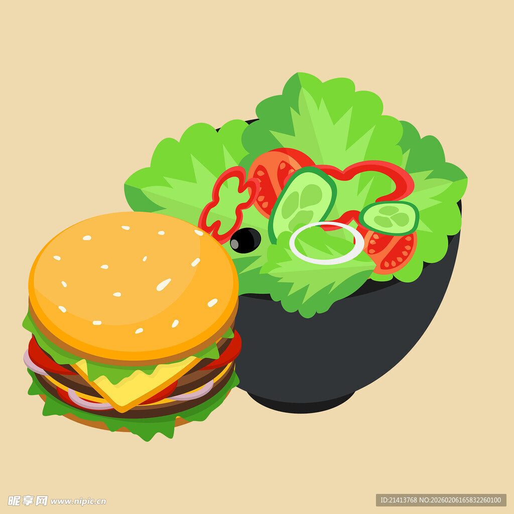 美味汉堡与清爽沙拉