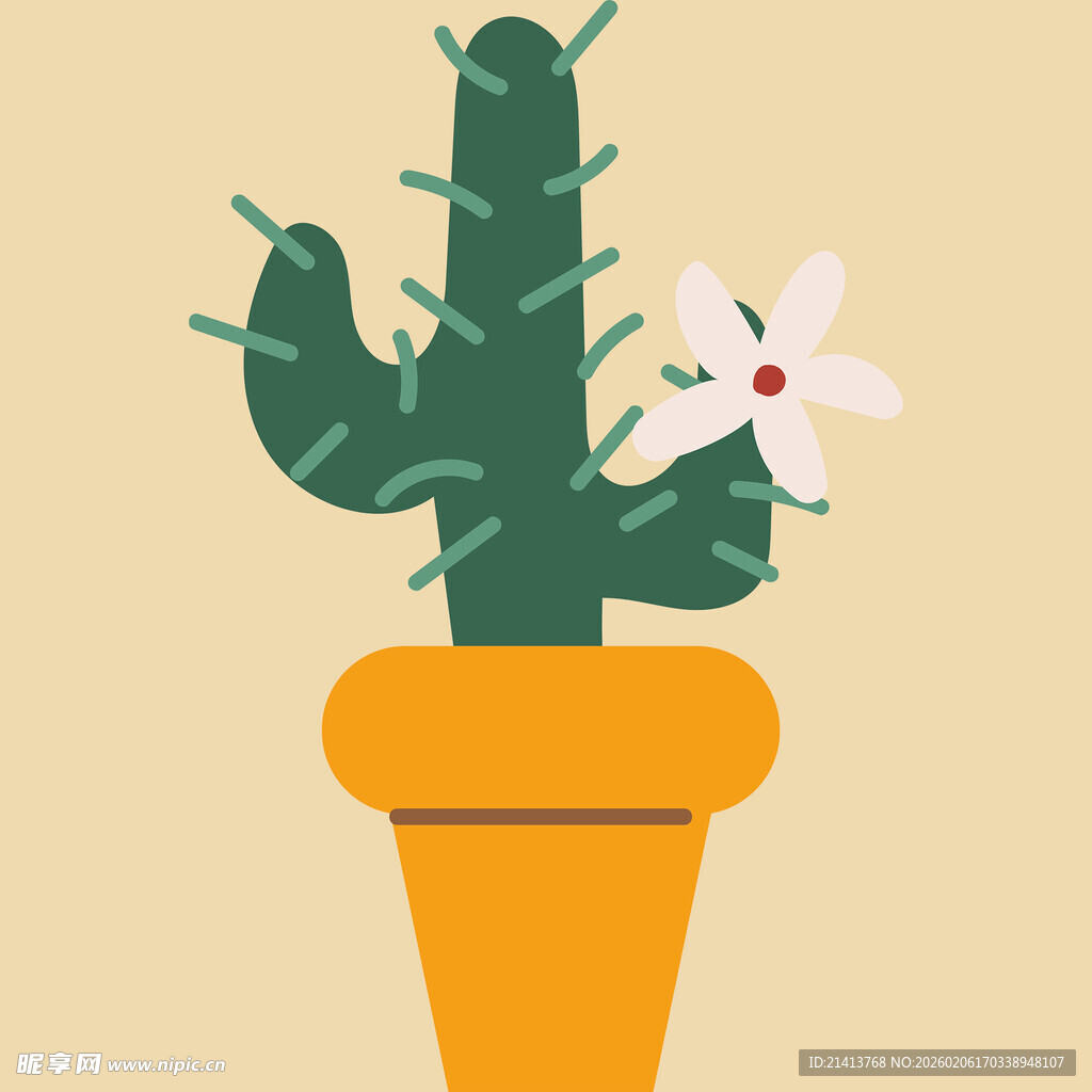 花盆中的仙人掌与白花