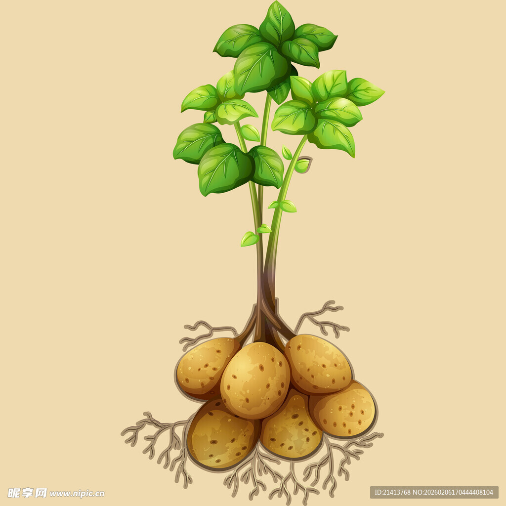 土豆植株与地下块茎图示