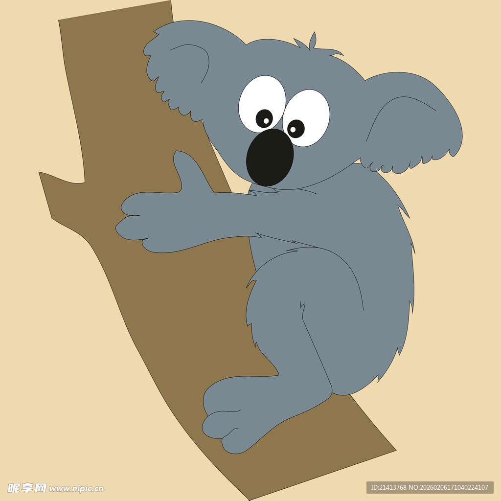 可爱考拉攀附树干