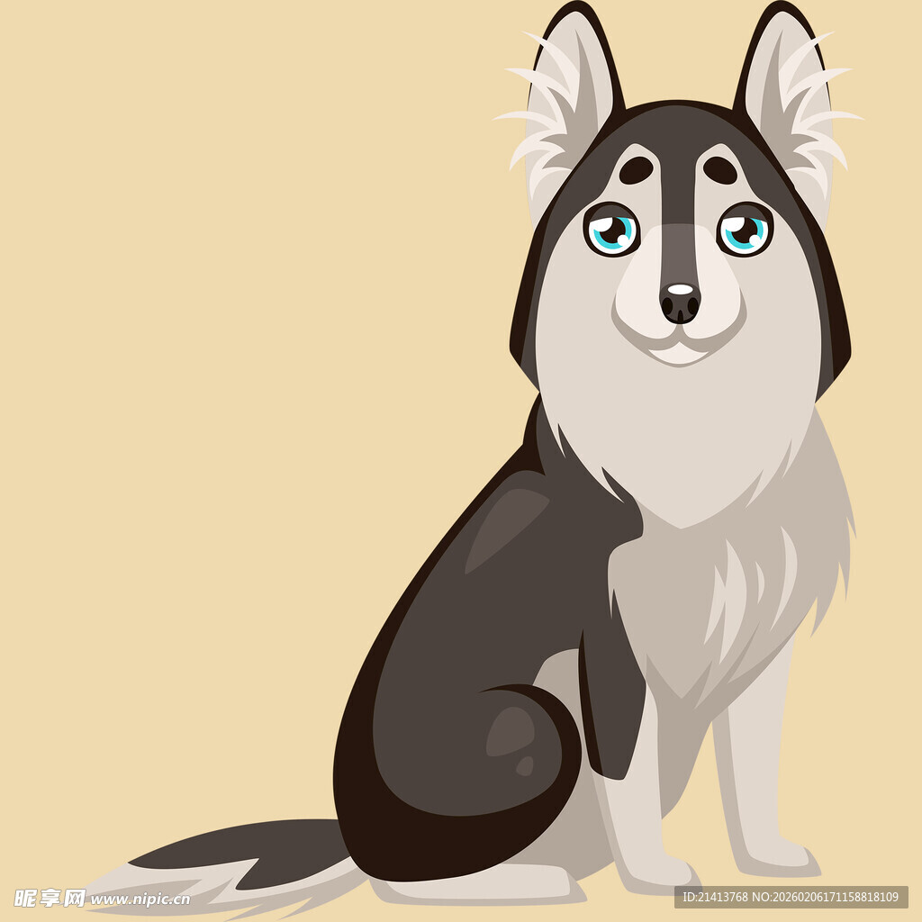 可爱哈士奇坐姿插画