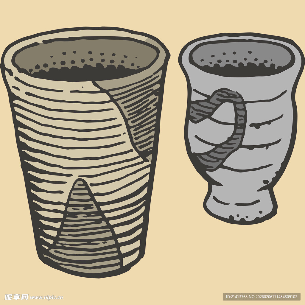 复古风格陶罐插画