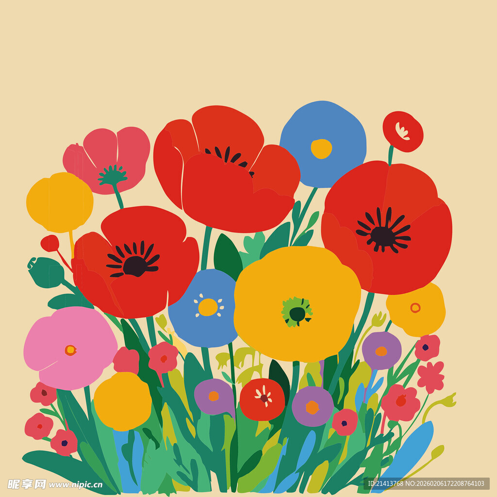 缤纷花卉插画色彩绚丽