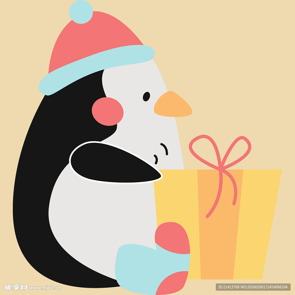 戴帽企鹅与礼物
