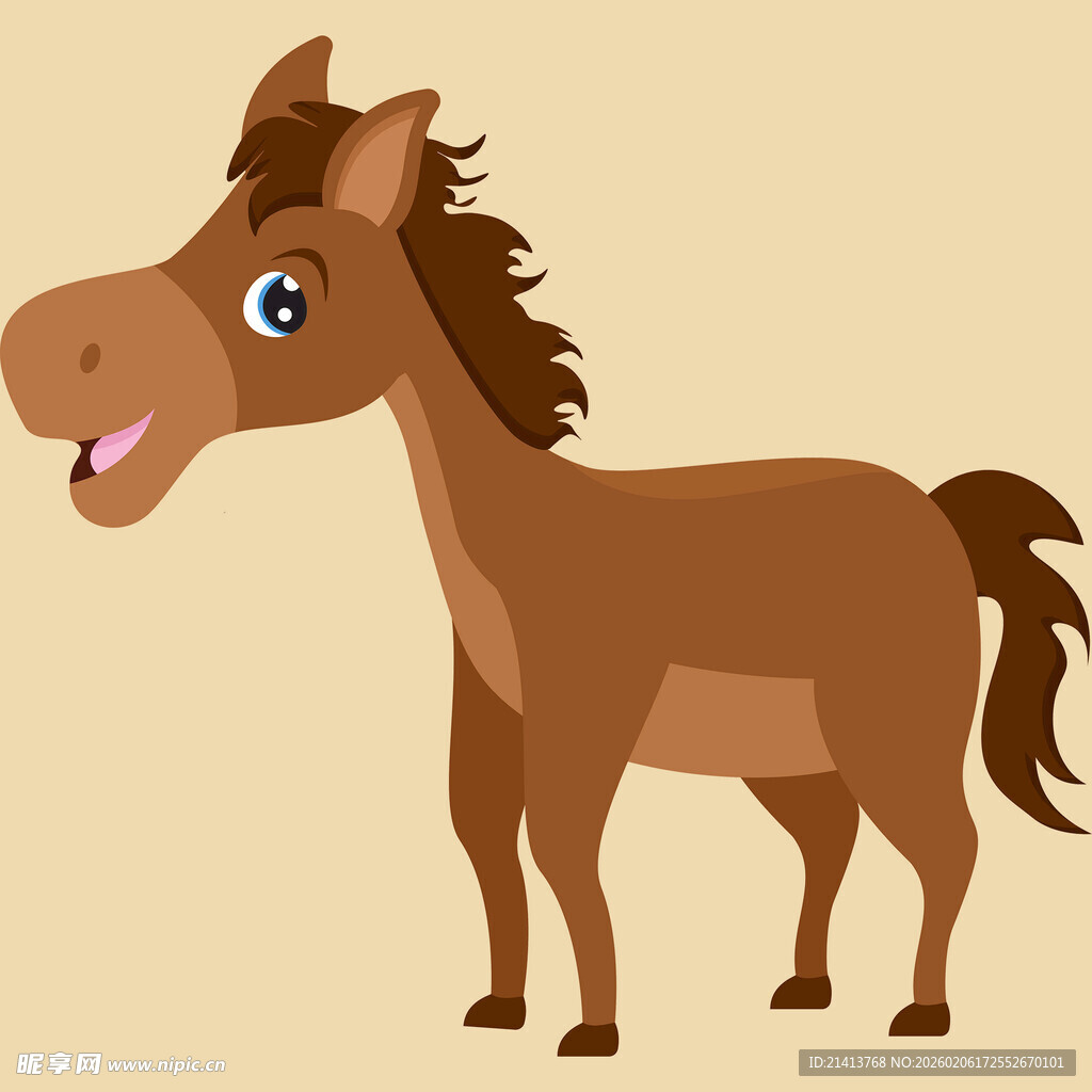 可爱棕色小马卡通形象