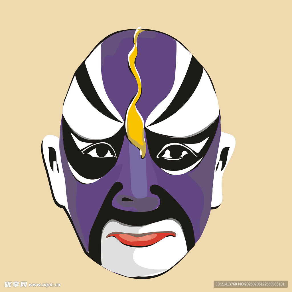 紫色京剧脸谱图案展示