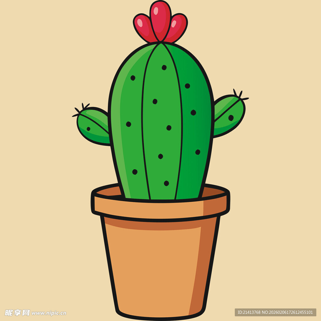 卡通盆栽仙人掌