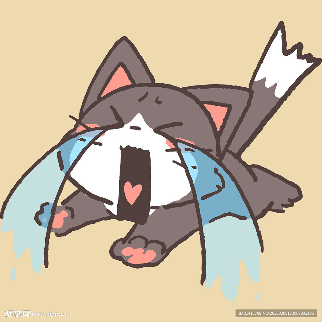大哭的卡通小猫