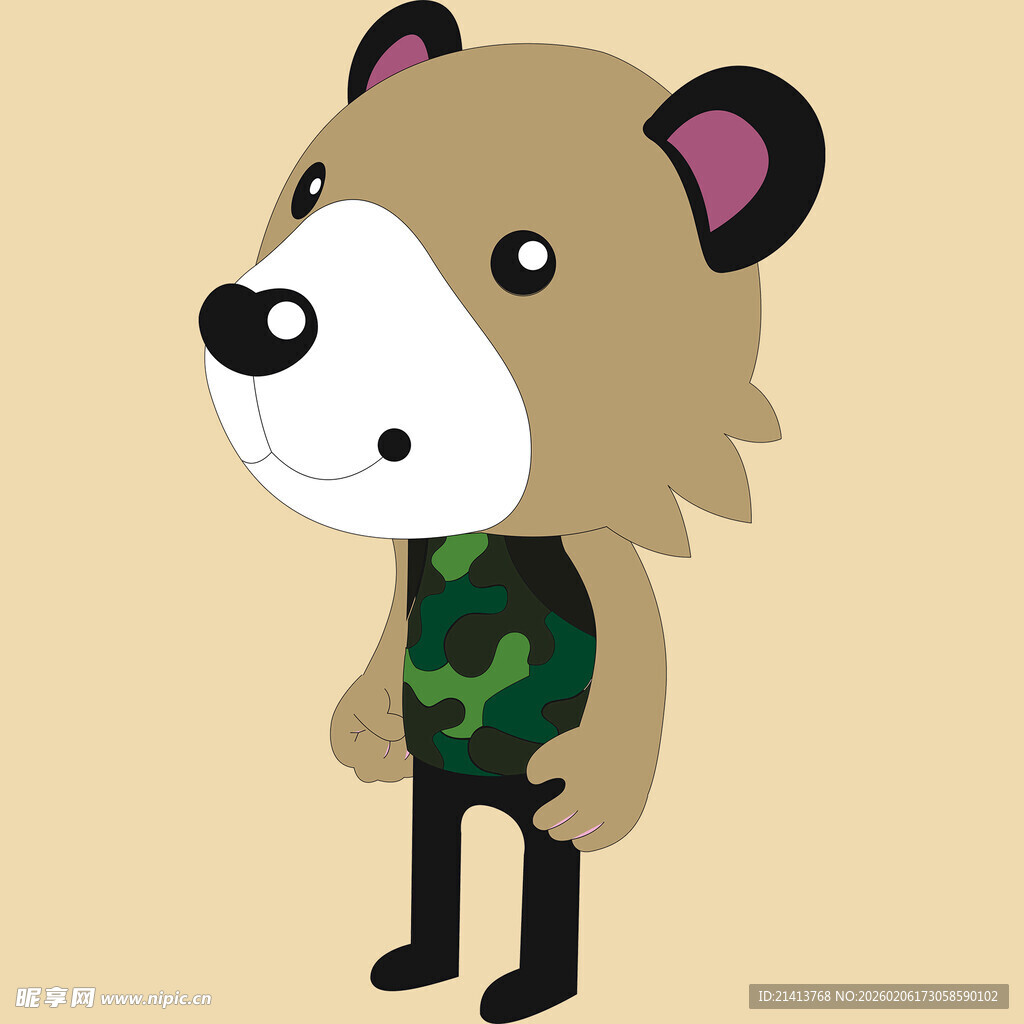 穿迷彩服的卡通小熊