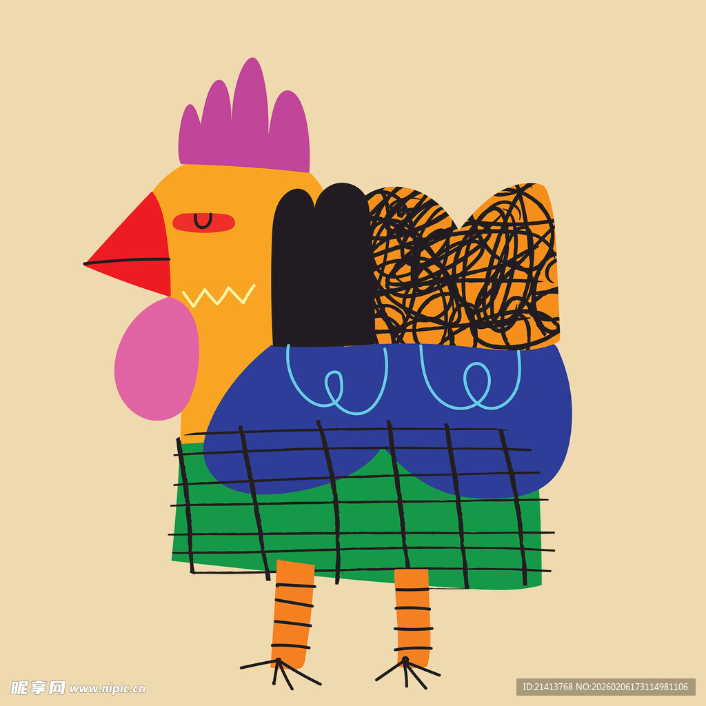 彩色手绘卡通鸡形象