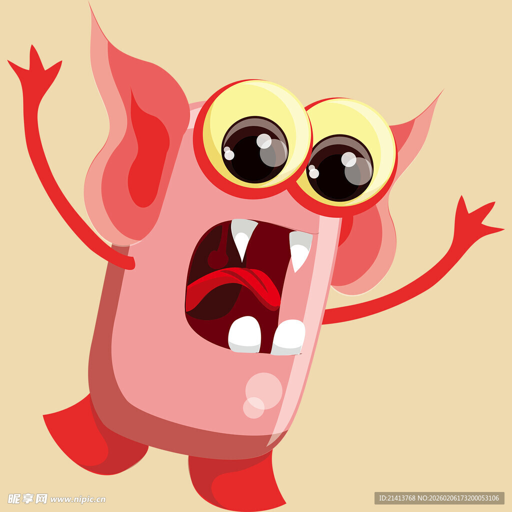 跳跃的粉色卡通小怪兽