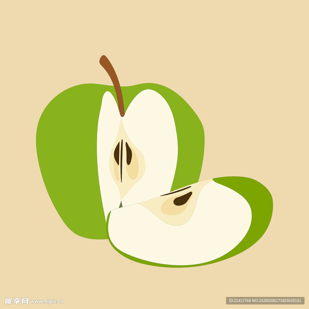 青苹果切片插画