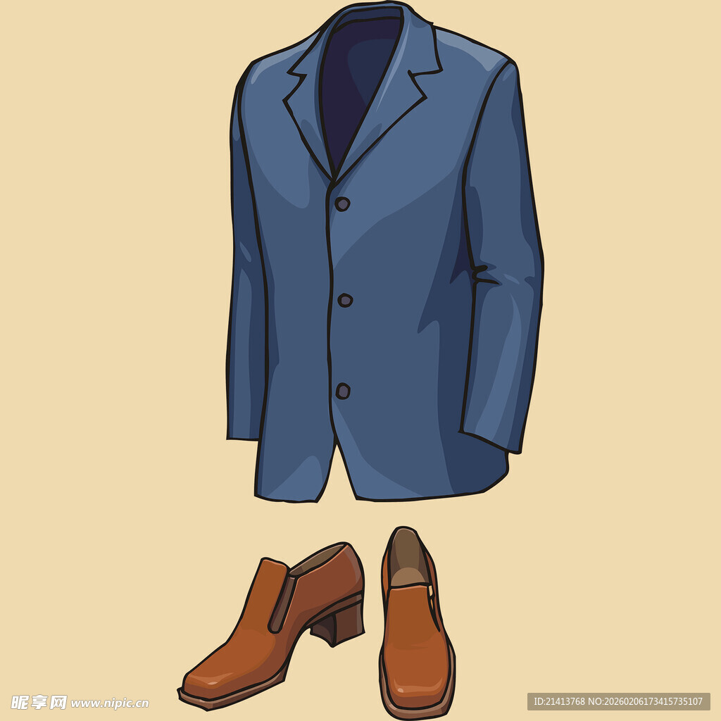 蓝色西装搭配棕色皮鞋