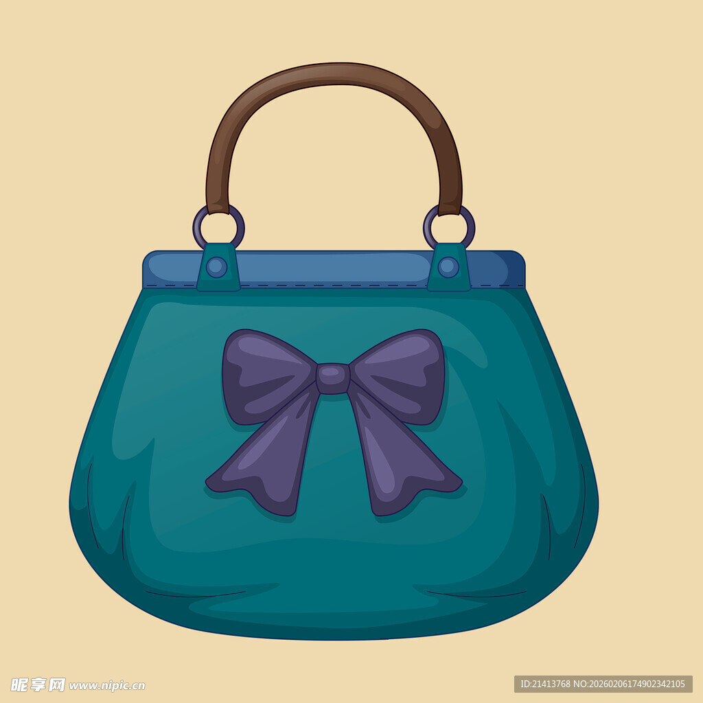 蓝绿手提包配紫色蝴蝶结