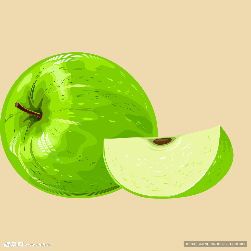 青苹果及其切片特写