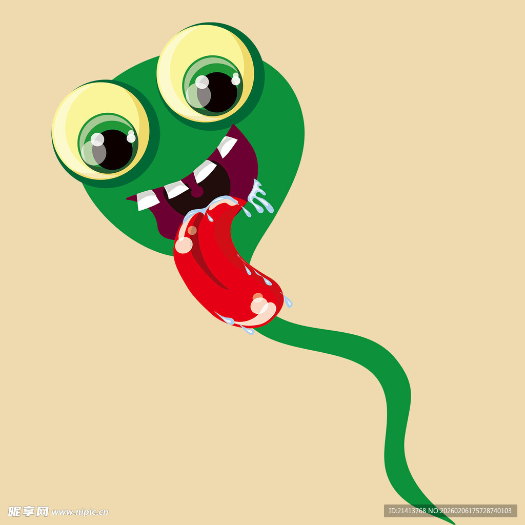 可爱卡通绿蛇吐舌形象