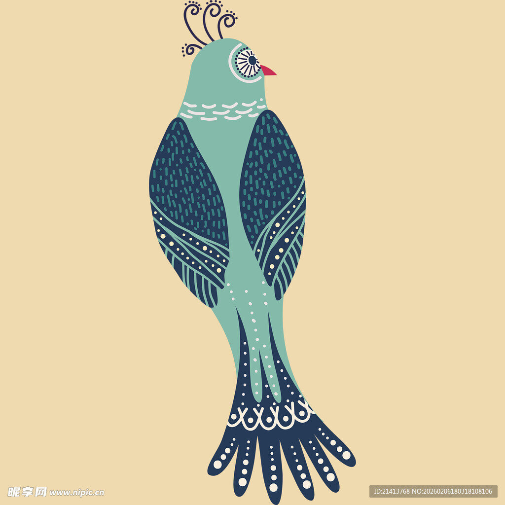 手绘装饰风蓝绿色鸟儿