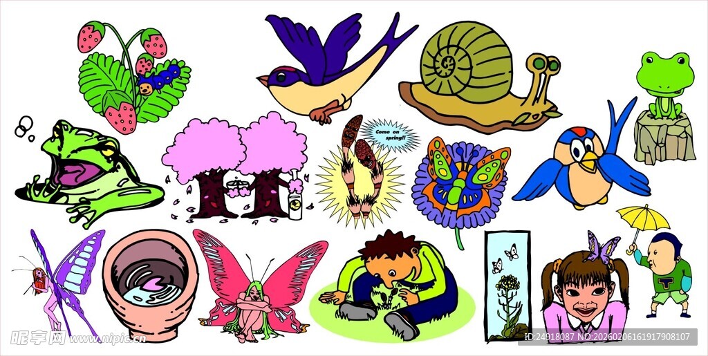 多彩卡通动物与人物图案