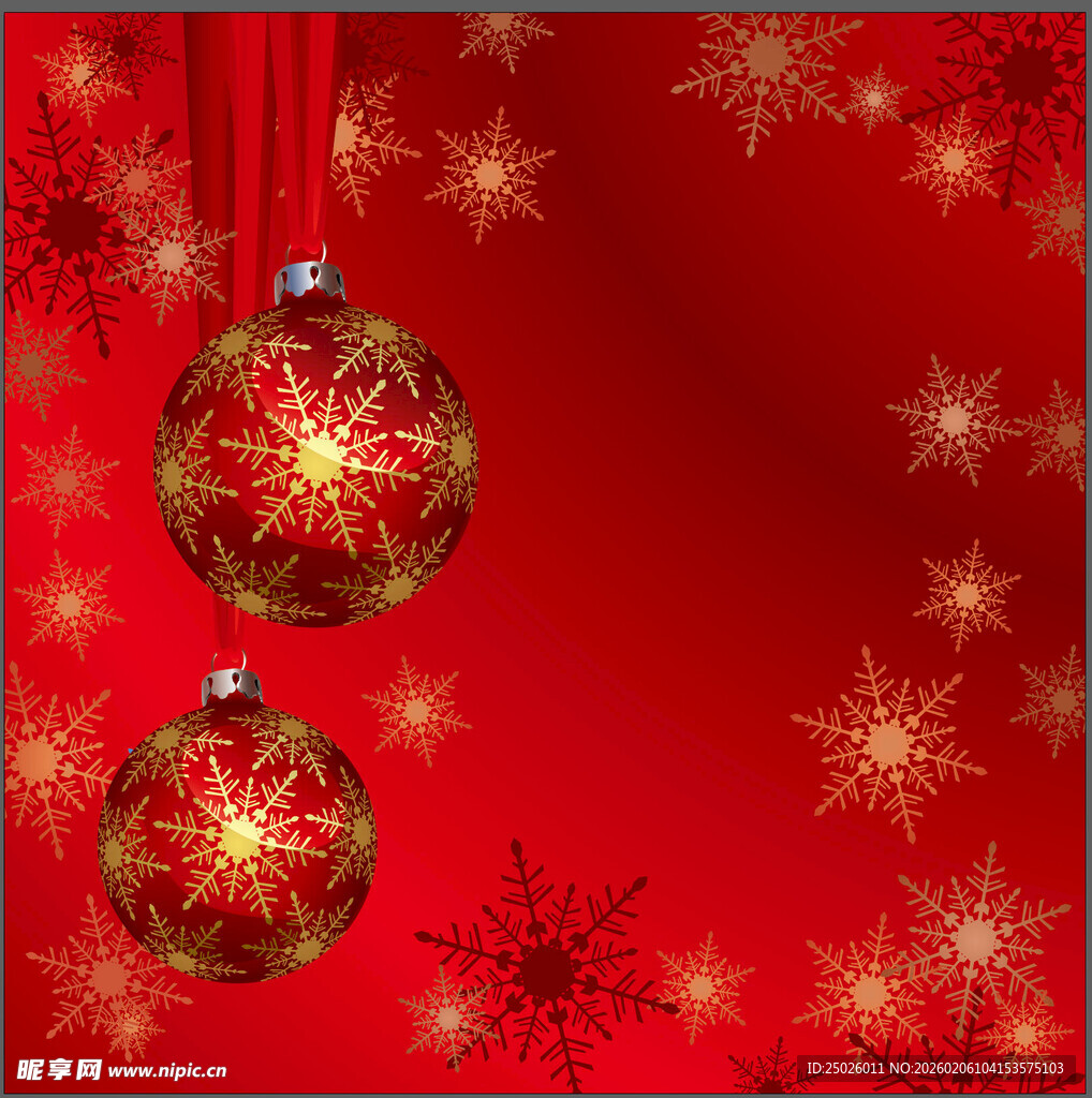 红色圣诞背景与装饰球