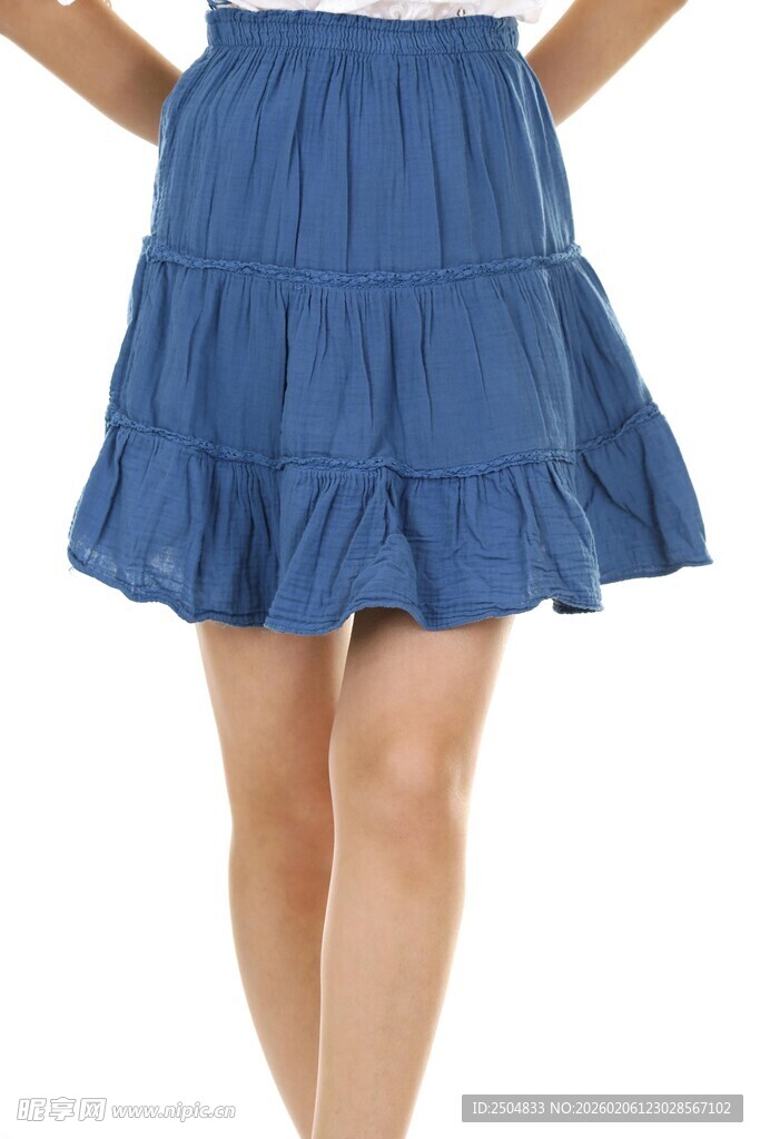 蓝色荷叶边短裙展示
