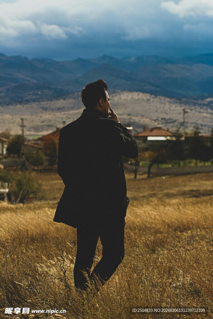 田野中独行的背影