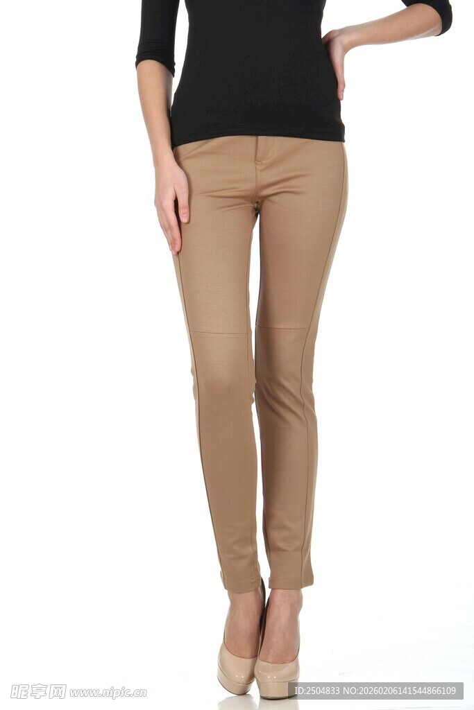 女士修身卡其色休闲长裤