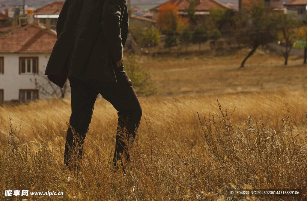 田野中独自行走的身影