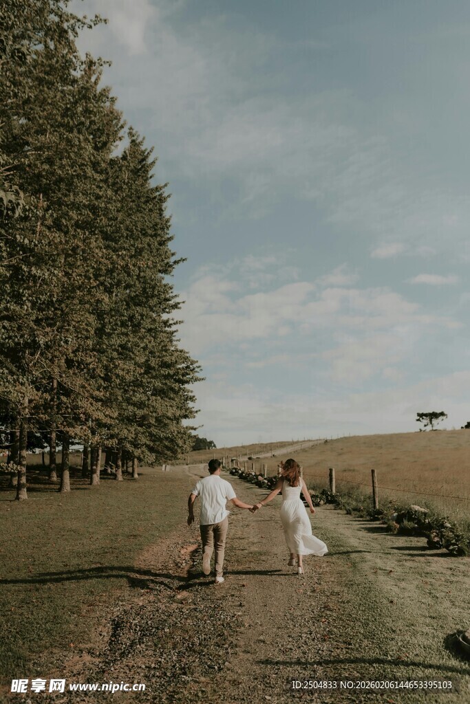 田园间的浪漫新婚漫步