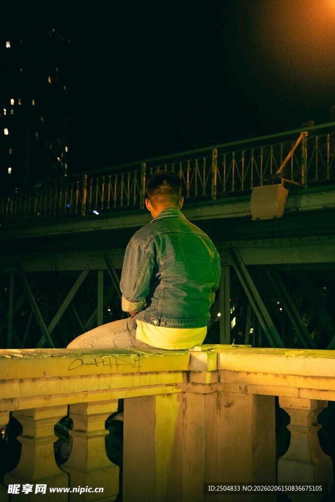 夜晚独倚栏杆 沉思者