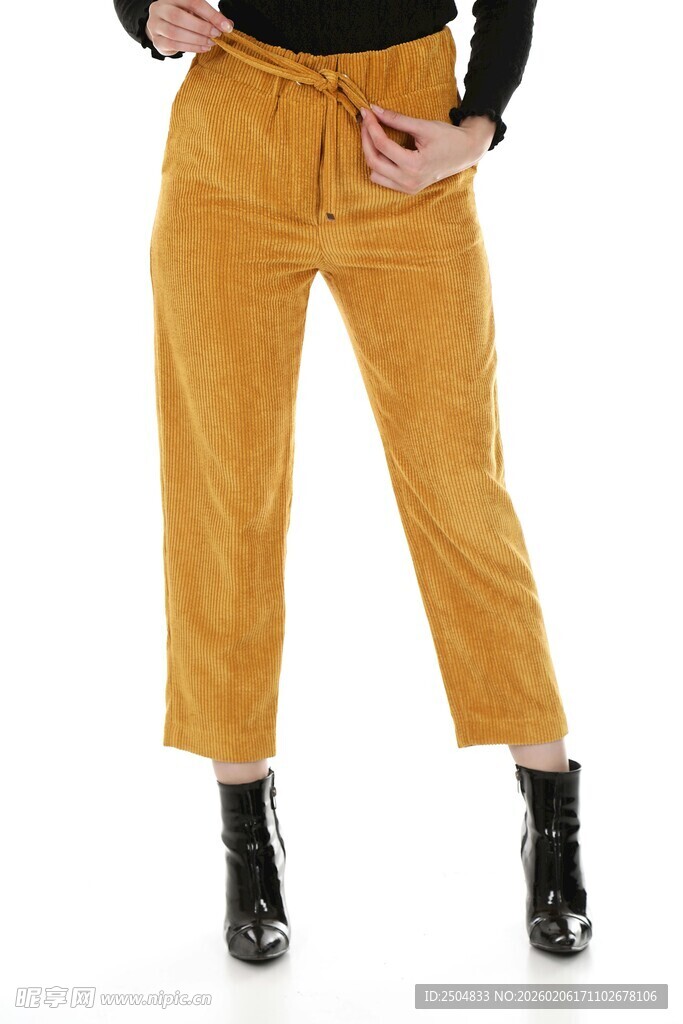 女士黄色休闲直筒牛仔裤