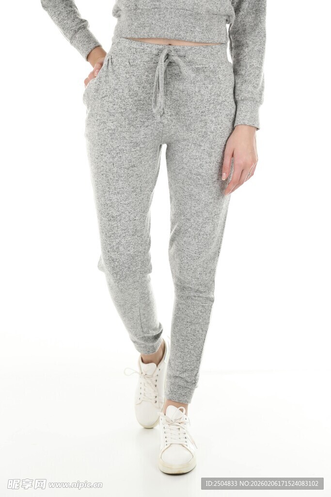 女士灰色休闲运动束脚裤
