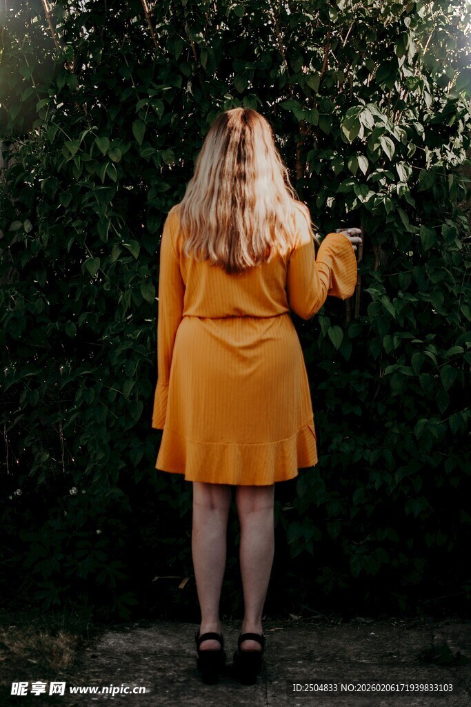 穿黄裙女性的背影