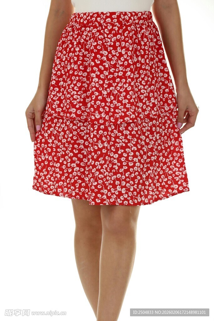 红色碎花半身裙展示