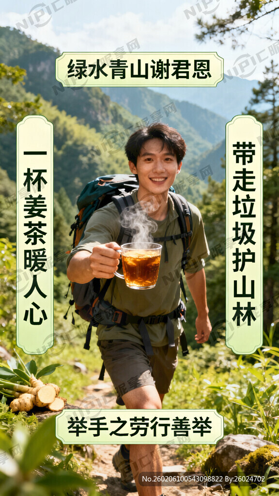 露营海报 一杯姜茶暖人心