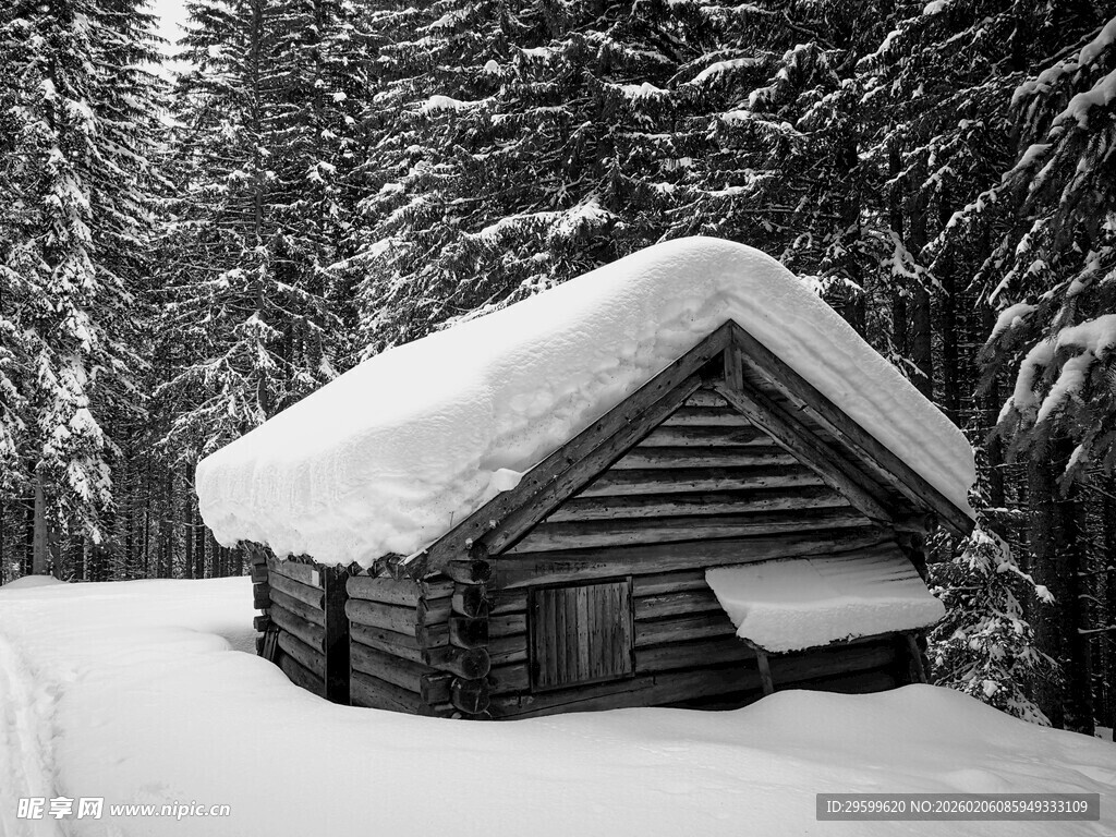 雪覆木屋 
