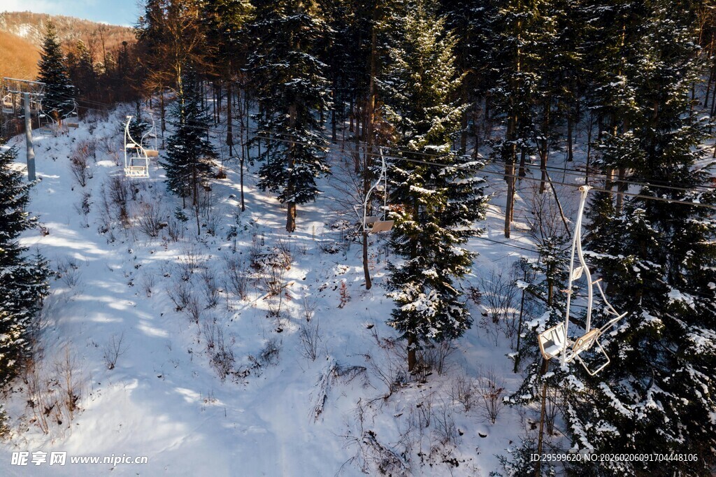冬日雪覆山林美景