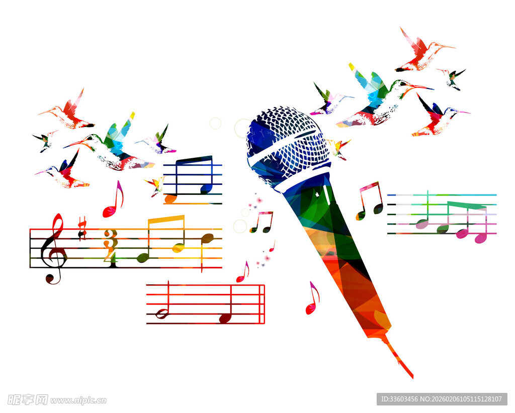 多彩麦克风与音乐符号