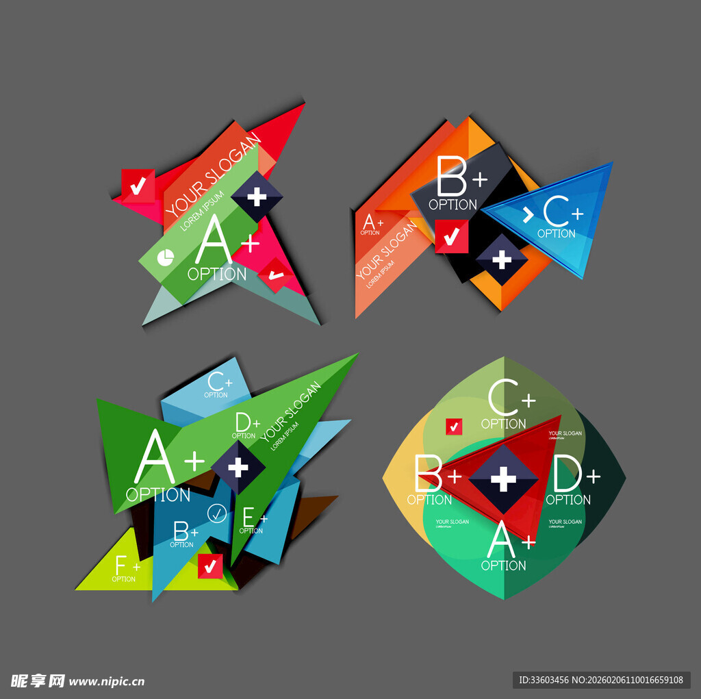 多彩立体折纸箭头图标