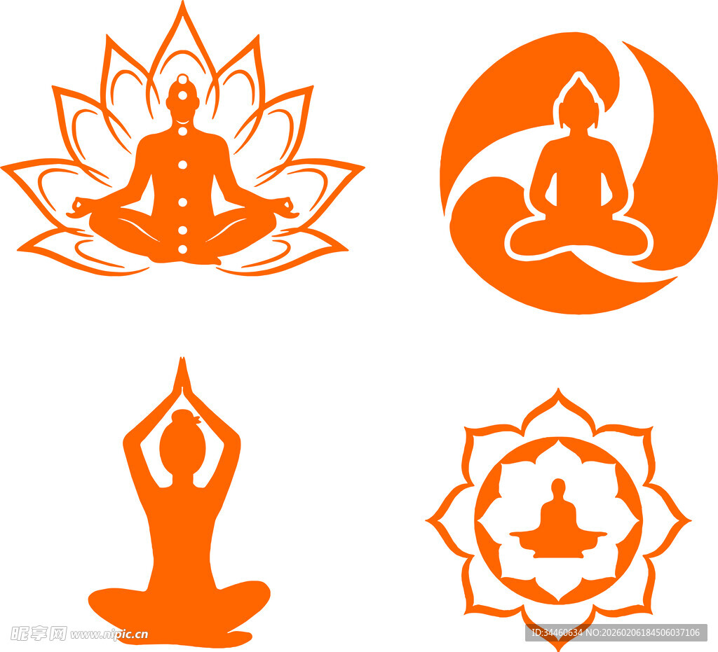 瑜伽冥想图标集合
