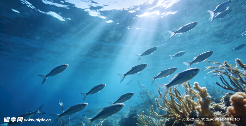 海底鱼群与珊瑚景观