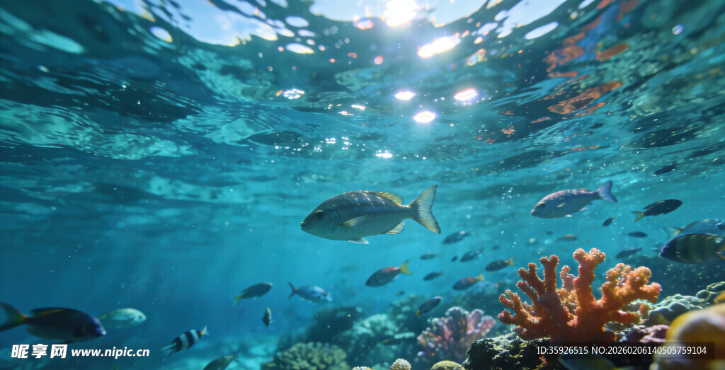 海底斑斓世界中的游动鱼类